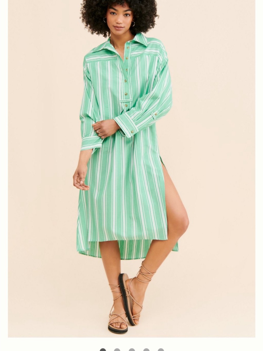 Anthropologie Striped Green and White Shirt Dress